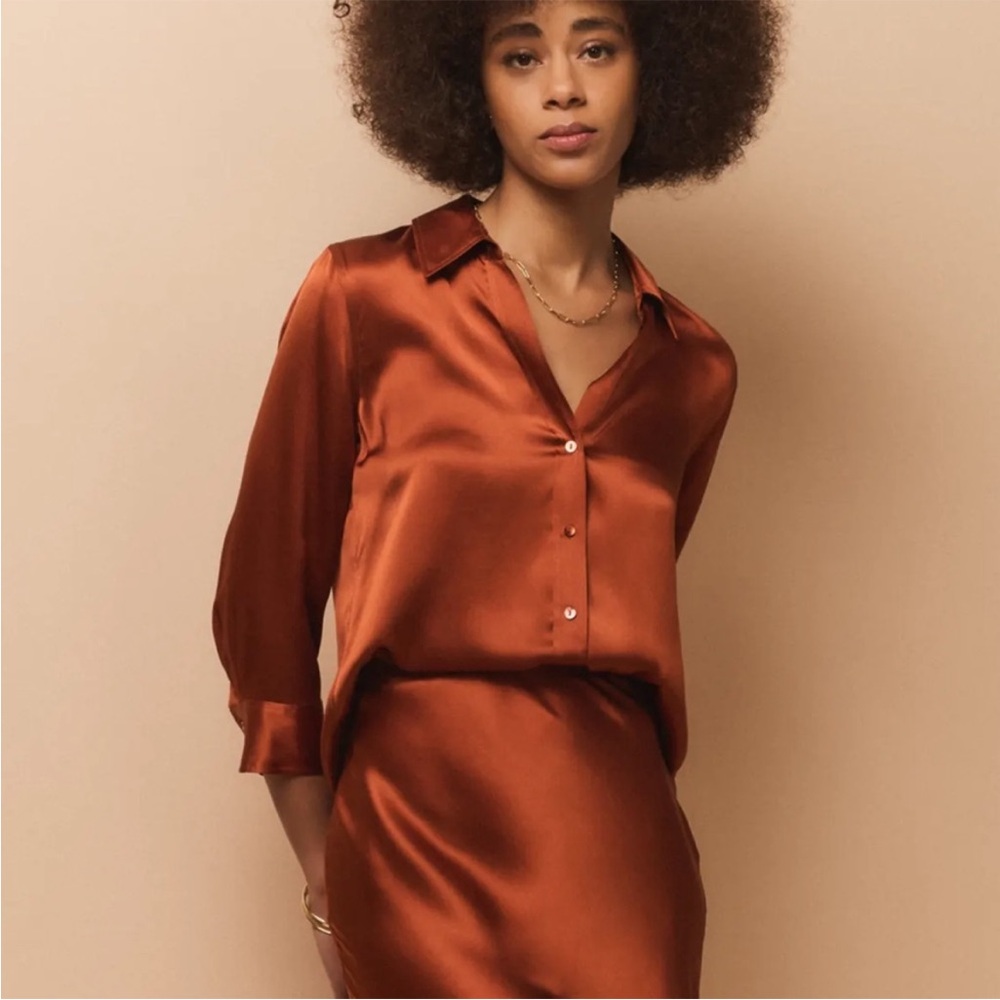 L'AGENCE Rust Satin Blouse